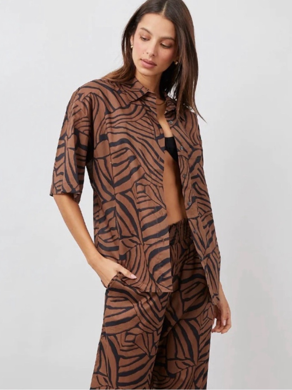 Rails Brown & Black Wide-Leg  Print Pants and shirt set